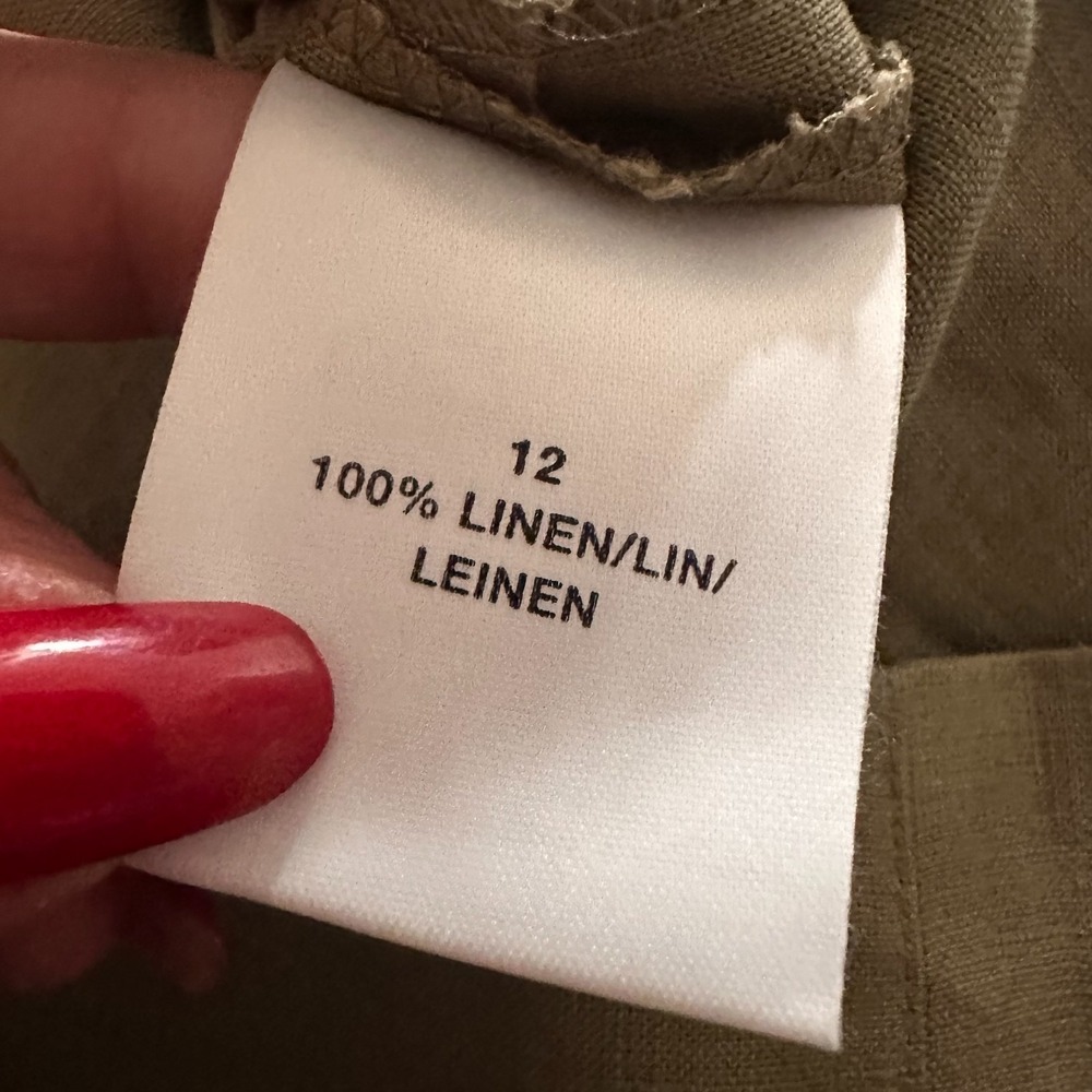 Planet Womens Shirt Dress sz 12 Olive green Pockets Collar Button 100% Linen - Picture 7 of 8
